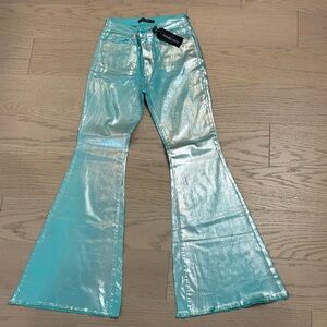 NWT GJG metallic turquoise bell bottom jeans